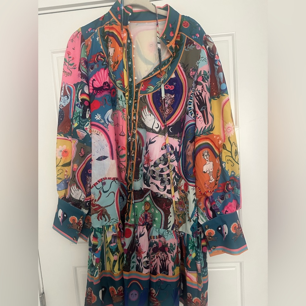 Vibrant Multicolor Printed Long-Sleeve Dress